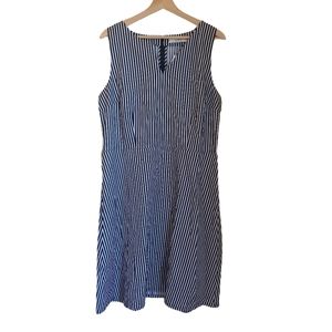 NEW Loft Black White Striped Belted V Neck Dress Size 14